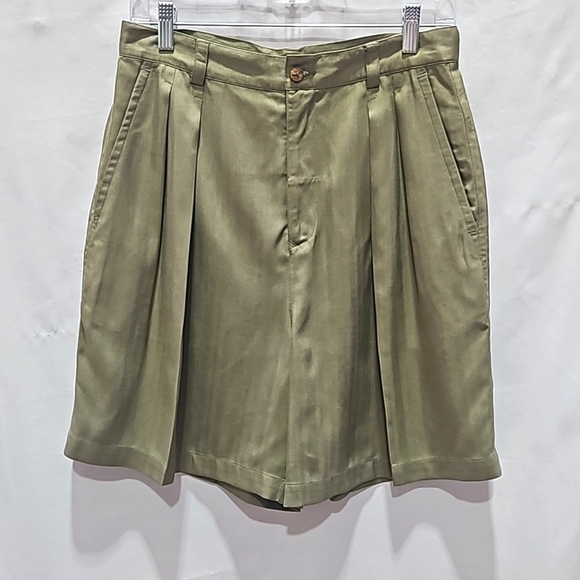 Tommy Bahama Pants - Tommy Bahama, Women's, Silk, Shorts, Sz 10, Pockets, Front Zip, Bermuda, Green